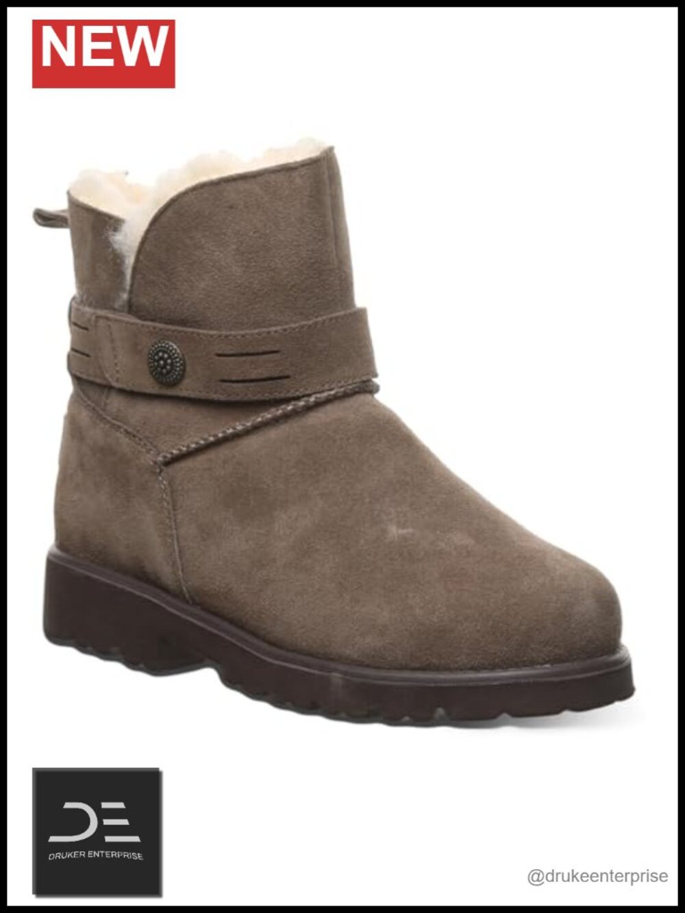 Suede Ankle Boots Slip On with Sheepskin Lining & Rubber Sole